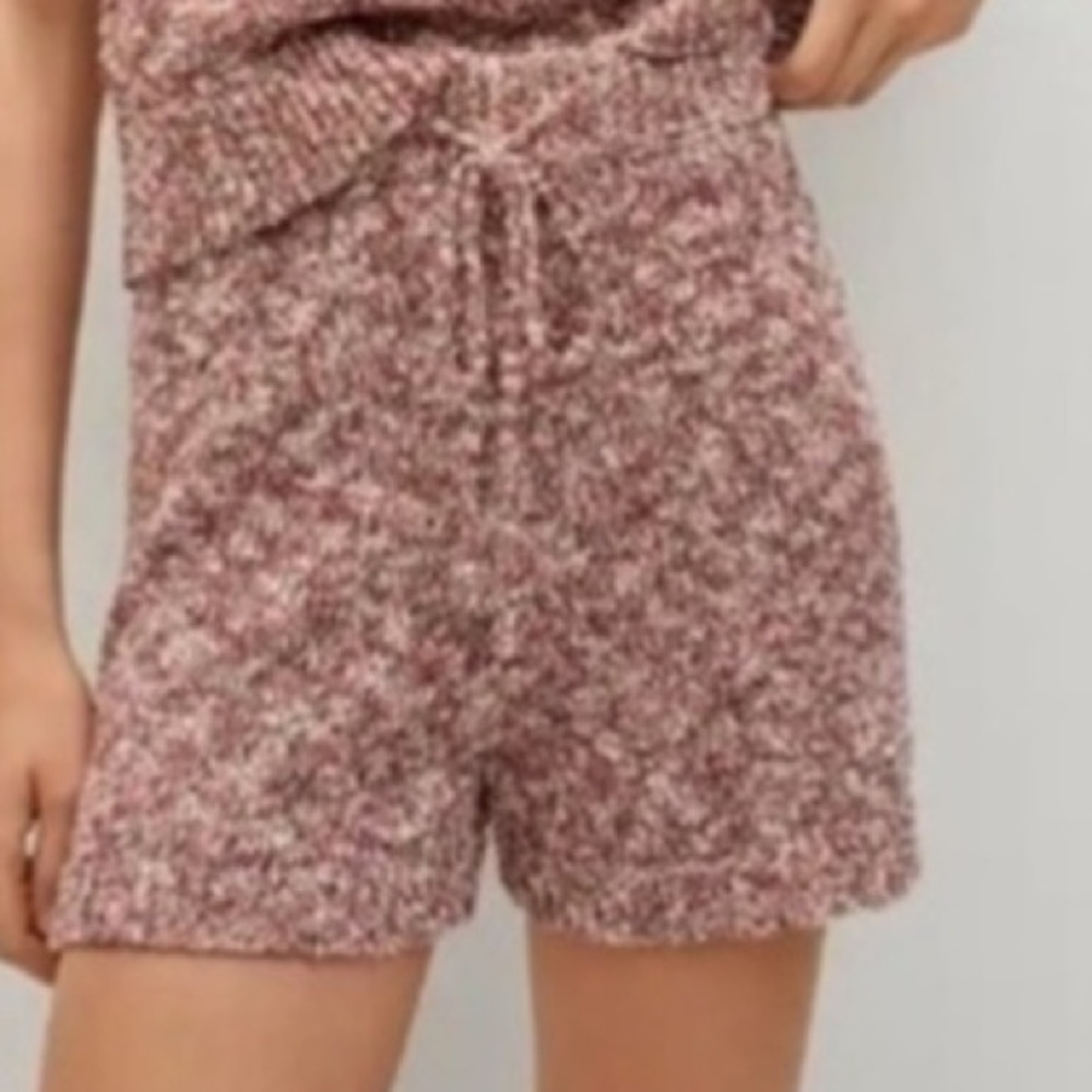 MANGO High Waist Flecked Burgundy Knit Shorts Cotton S Size S - Picture 5 of 11